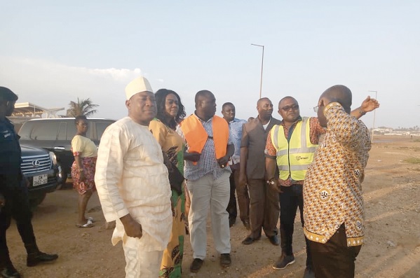  Mrs Barbara Oteng-Gyasi (2nd left) with (from left) Dr Ziblim Iddi Barri; Mr Kwame Attah Acheampong, the MD of Attachy Construction; Alhaji Abdulai Yakubu; Mr Frederick Frimpong, Project Coordinator;  and Mr Akwasi Agyemang