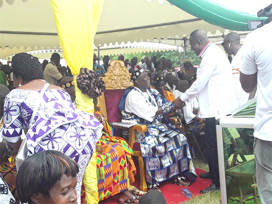 Mr Dzamesi in a hearty chat with Togbi Adukpo IV, while exchanging pleasantries
