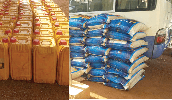The bags of rice and gallons of vegetable oil that were intercepted. Picture: SAMUEL DUODU