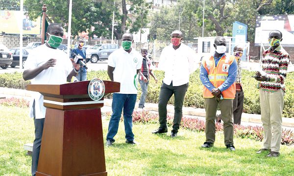 Mr Mohammed Adjei Sowah (left), launching the “Wear your mask” campaign in Accra 