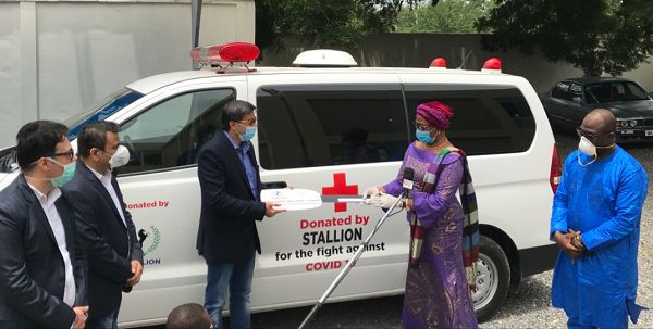 Mr Sameer Gupta (3rd left) presenting the ambulance to Justice Sophia Akuffo (2nd right)