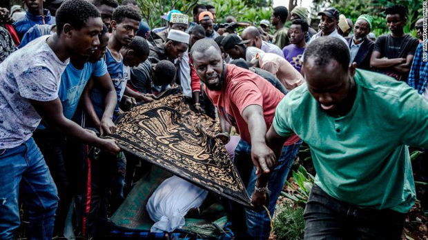 Yassin Hussein Moyo's relatives and friends during his burial at the Kariokor Muslim Cemetery in Nairobi, Kenya on March 31, 2020.