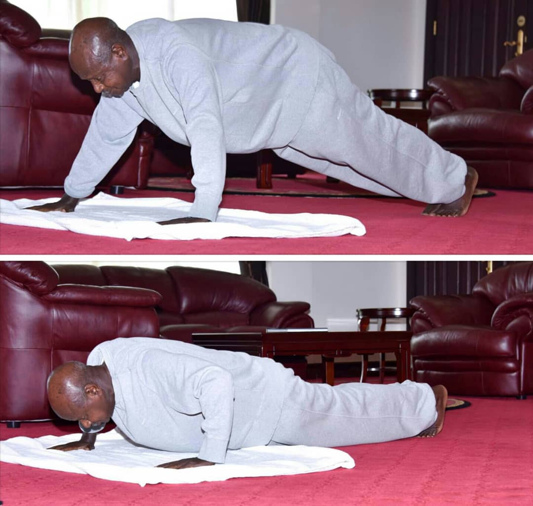 Ugandan President demonstrates to citizens how to train at home