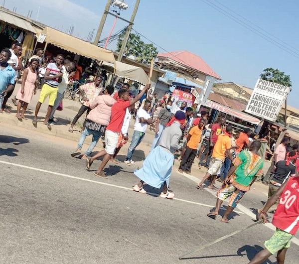 Some of the demonstrators on the road