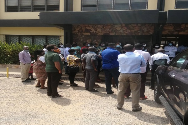 A section of the parents who thronged the school premises on Monday morning 