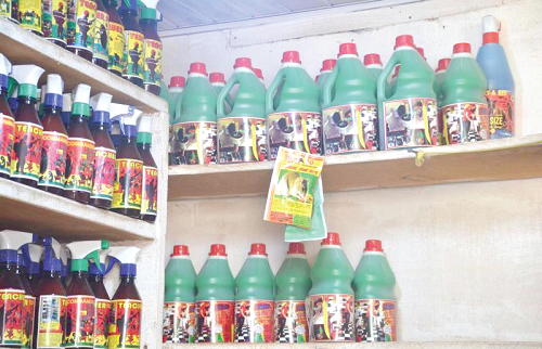 Some of the illegal products displayed on shelves in the area 