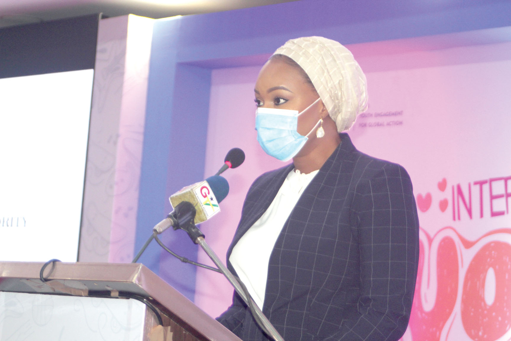 Mrs Samira Bawumia  speaking at the International Youth Day celebration in Accra. Picture: GABRIEL AHIABOR
