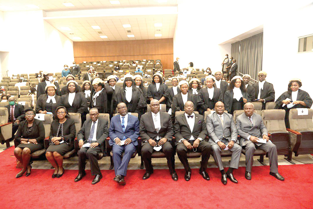 Justice Kwasi Anin Yeboah (4th right) with some of the newly sworn in judges