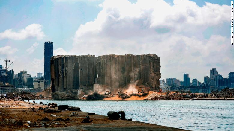 Diggers are shown moving earth at the port of Beirut on August 14, 2020, following the massive explosion there earlier in the month. 