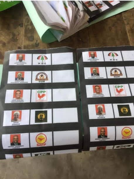 Photo shows an example of some of the presidential ballot papers which were allegedly tampered with. This was shared on social media after party agents spotted the behaviour of the polling officers