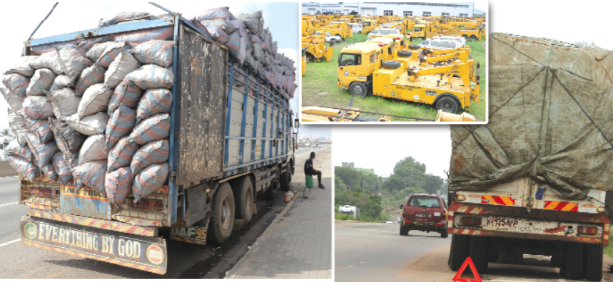  Breakdown cargo trucks at different locations in the country. INSET: A consignment of the towing vehicles that generated public outcry four years ago