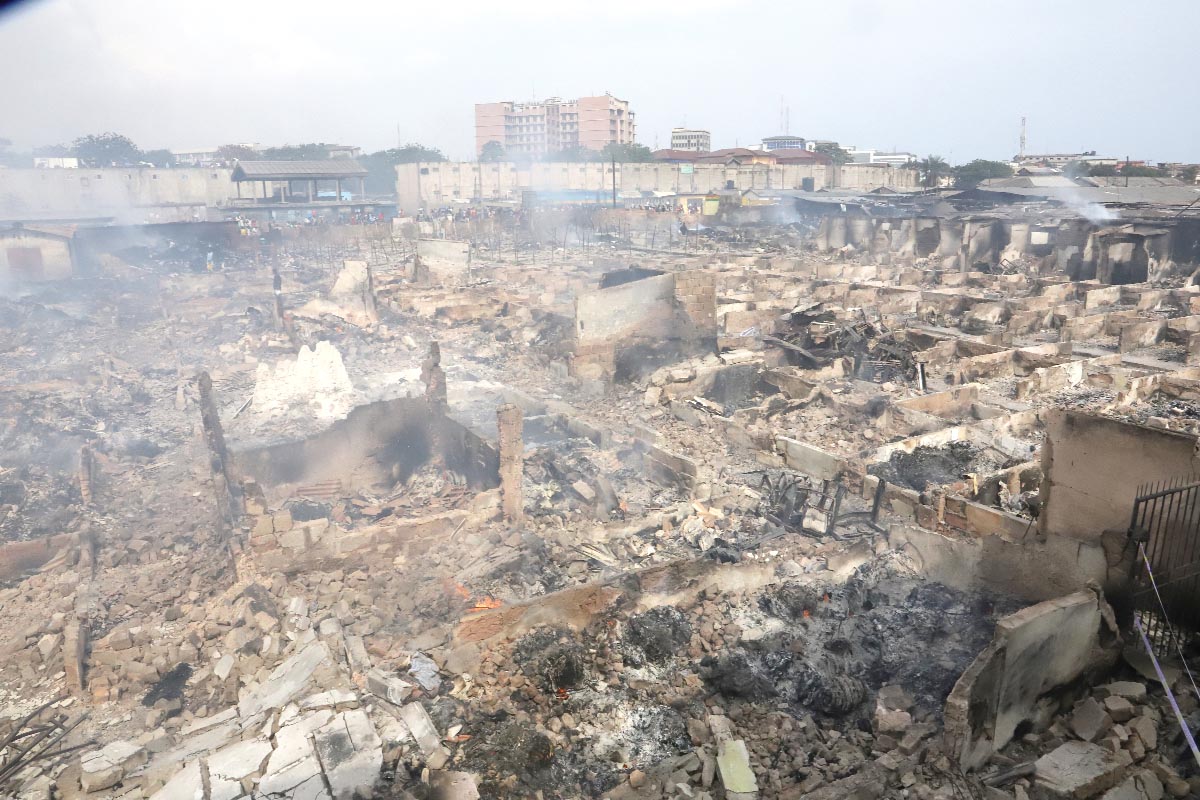 Parts of the Kantamanto market razed by fire in Accra. Pictures: SAMUEL TEI ADANO