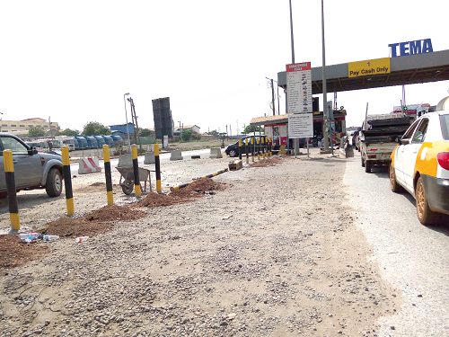  Galvanised pipes erected near the Tema Motorway tollbooth to block illegal U-turns. Picture: FELIX ODURO MANTE