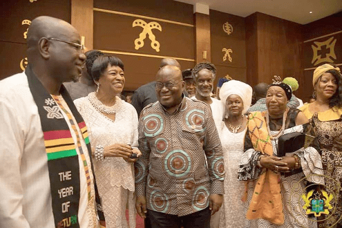 President Akufo-Addo with a section of the 126 members of the African-American Diaspora Community recently on whom he conferred Ghanaian citizenship