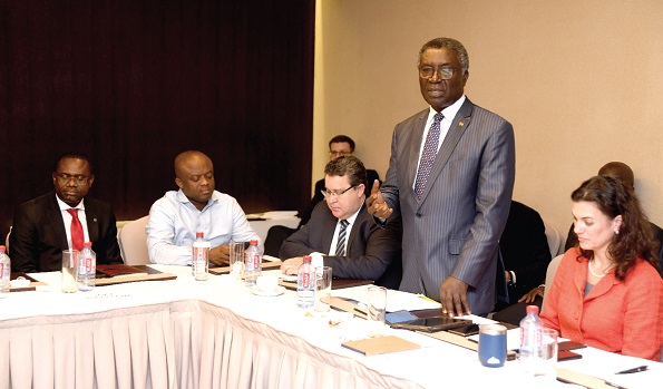 Professor Kwabena Frimpong-Boateng (standing) addressing the inaugural meeting of the Board of the Steering Committee of the Ghana National Plastic Action Partnership (NPAP) in Accra.