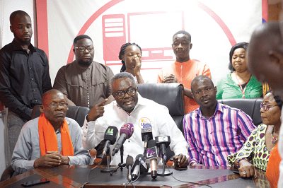 Mr Kofi Akpaloo (head of table), Founder, Liberal Party of Ghana addressing the press conference in Accra. Picture: NII MARTEY M. BOTCHWAY