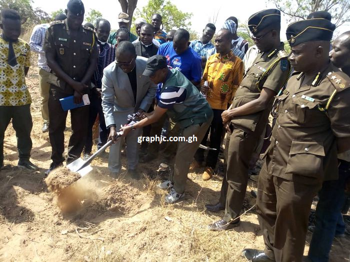    Apostle Kwakye (left) and Mr Braimah, (right) , the Savannah Regional Minister jointly cutting the sod for the construction of the project.