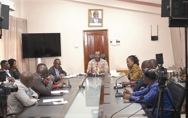 Dr Matthew Opoku Prempeh (middle), Minister of Education, interacting with delegates from the College of Education Weekly Journal. Picture: INNOCENT K.OWUSU