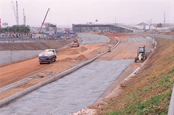 The current state of the Tema Motorway roundabout road construction.