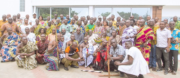 Former President John Mahama (arrowed) with the chief fishermen and canoe owners