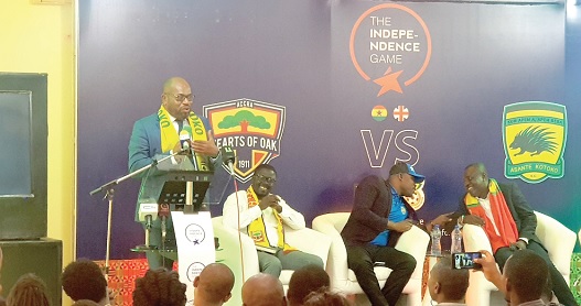 George Amoako (standing) of Kotoko addressing the press in Accra