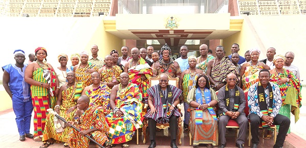 President Akufo-Addo (arrowed) with a delegation from the Ziavi Traditional Council after a meeting at the Jubilee House.
