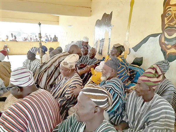The Nayiri, Naa Bohugu Mahami Abdulai Sheriga (arrowed), sitting in state at the durbar
