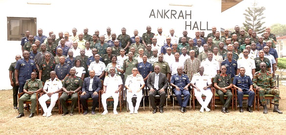 Rear Admiral Moses Beick-Baffour (6th left), Commandant, Ghana Armed Forces Command &amp; Staff College Mr Thomas K. Alonsi (6th right), Director General, Ghana Maritime Authority, Air Commodore Isaac Wayoe (5th right), Deputy Commandant, GAFCSC with some senior officers and participants.