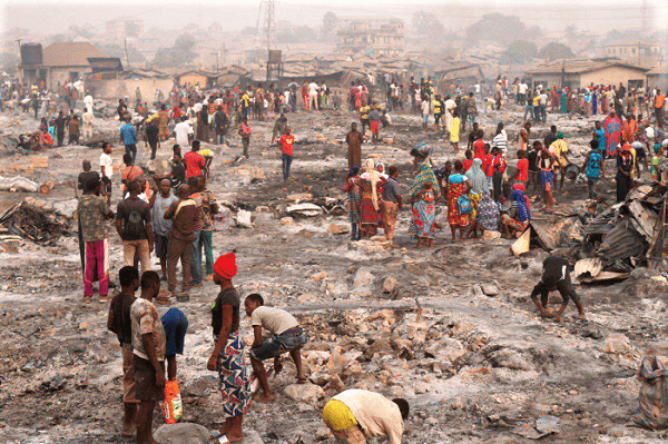 A large section of the Dagombaline slum completely razed by fire. Picture: EMMANUEL BAAH