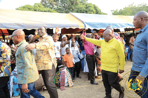 President Akufo-Addo acknowledging cheers from the crowd during his three-day tour of the Oti Region. 