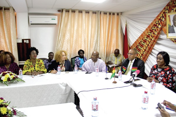 Mrs Barbara Oteng Gyasi (right),  Minister of Tourism, Arts and Culture holding discussions  with the delegation from Barbados. Picture: EDNA SALVO-KOTEY