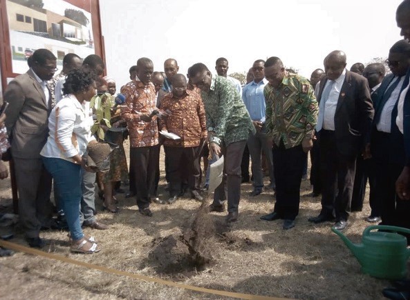 Pastor Mensa Otabil (with shovel in hand) cutting the sod for construction of the clinic.  Picture: MERCY AKPENE AMEVOR