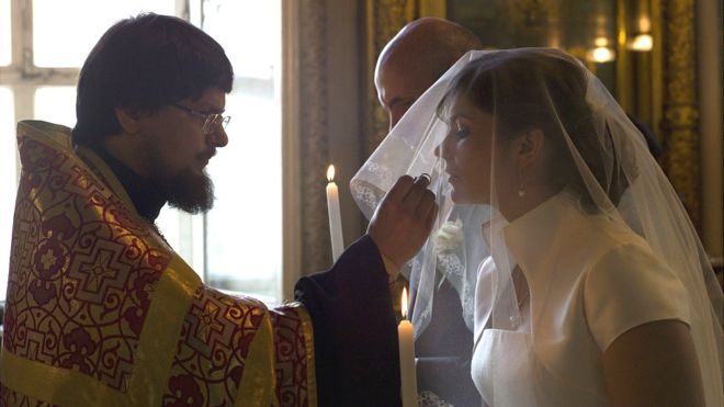 A traditional Russian Orthodox wedding - conservatism promoted by the Kremlin (file pic)