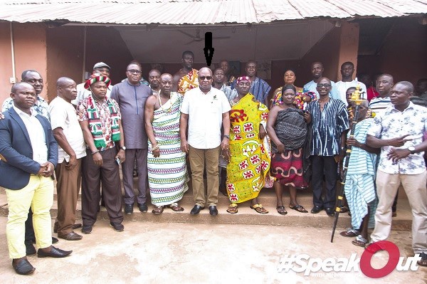Former President Mahama (arrowed) and some NDC national executive members with some traditional leaders of Awaso Asempaneye