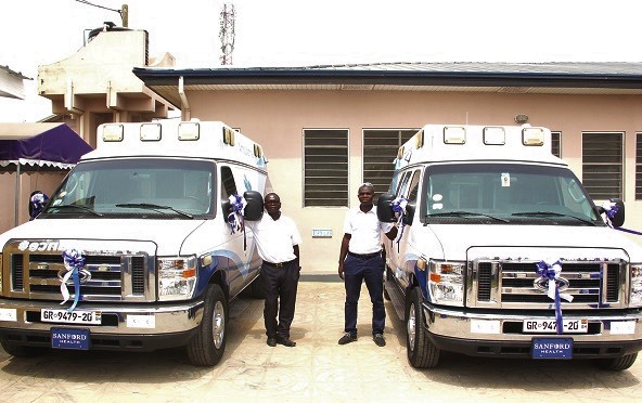 The two new ambulances procured by Sanford World Clinic at Kasoa for the Awutu Senya East Municipality in the Central Region