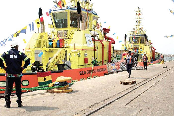 Two of the three tugboats that were commissioned. Picture: DELLA RUSSEL OCLOO