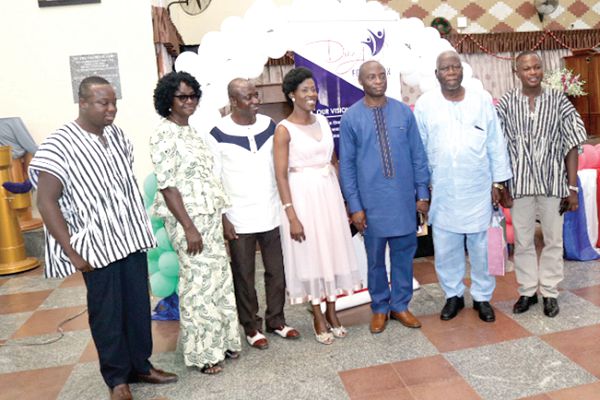 Mrs Dora Awuah (middle) and board members of the foundation. Also in the picture is Prof. J.B. Asare (2nd right) and Mr Alex Kwasi Awuah (3rd right)