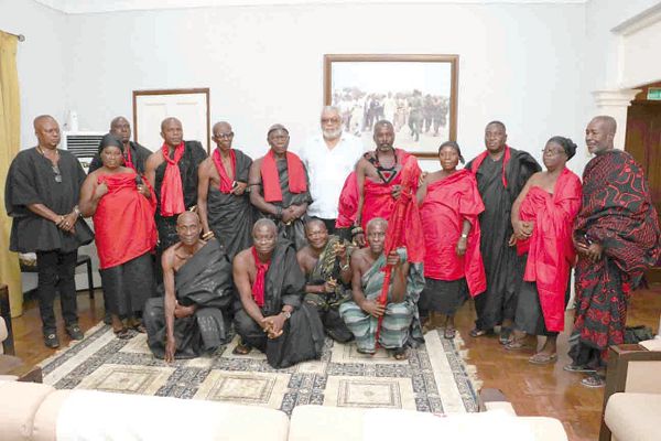 Former President J.J. Rawlings (arrowed) with members of the Vume Traditional Council