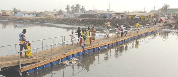  The newly constructed bridge on the Chemu Lagoon at Chorkor Chemu Naa. Pictures: EDNA SALVO-KOTEY