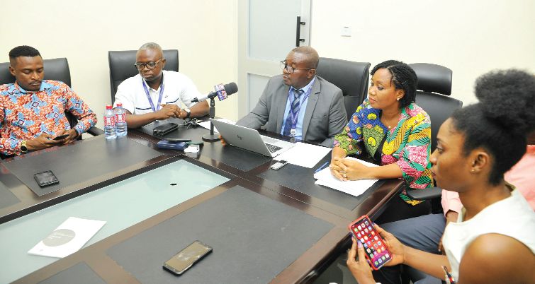 Mr Michael Twum Barima-Boadu adressing the press conference on illegal connections in Accra yesterday. On his left is Mrs Edna Owusu Nyampong, Manager of Commercial Investigations, ECG  