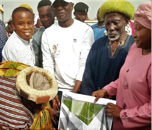 Dr Mohammed Amin (3rd right) joined GNPC’s Lubaabat Jawula (right) to break the ground for the construction of the artificial turf