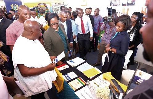 President Nana Addo Dankwa Akufo-Addo at the stand of the Ministry of Finance. Picture by SAMUEL TEI ADANO