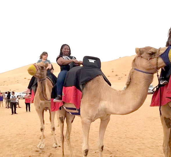 Riding a camel on the Arabian desert was fun. Many tourists have that on their itinerary