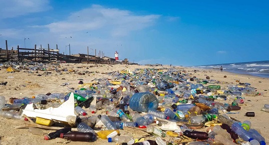 Some plastic wastes at the James Town beach. PHOTO CREDIT: MUNTAKA CHASAN