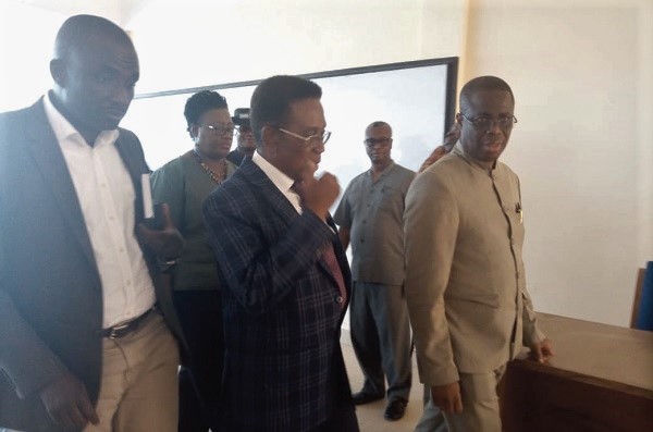 Prof. Kwesi Yankah (middle) Prof. Ghartey Ampiah (right) and Mr Philip Ntim-Owusu, Director of Physical Development and Eastate Management inspecting the ongoing project