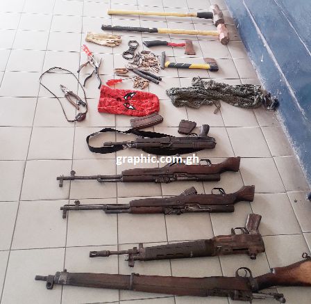 Some of the weapons and other items retrieved from the suspected robbers 