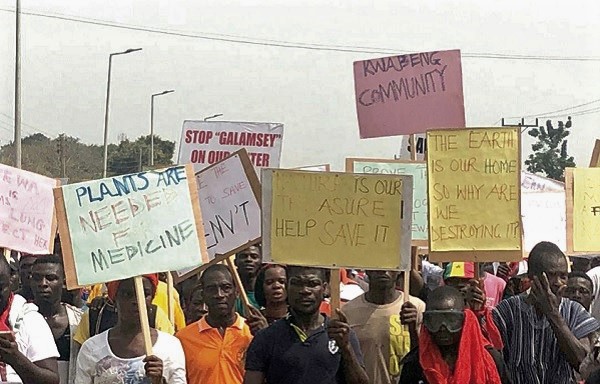 Some residents of surrounding communities around the Atewa Forest protesting against the proposed mining of bauxite in the forest 