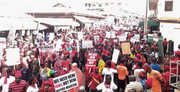 Some of the demonstrators against the decision of the Electoral Commission to compile a new voters register for the 2020 general election.  Picture: EMMANUEL BAAH
