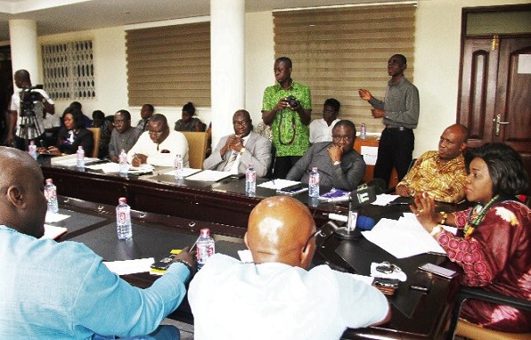 Mrs Cecilia Abena Dapaah (right), Minister of Sanitation and Water Resources, addressing participants in the inaugural meeting of the taskforce for Environmental Sanitation. Picture: EDNA SALVO-KOTEY