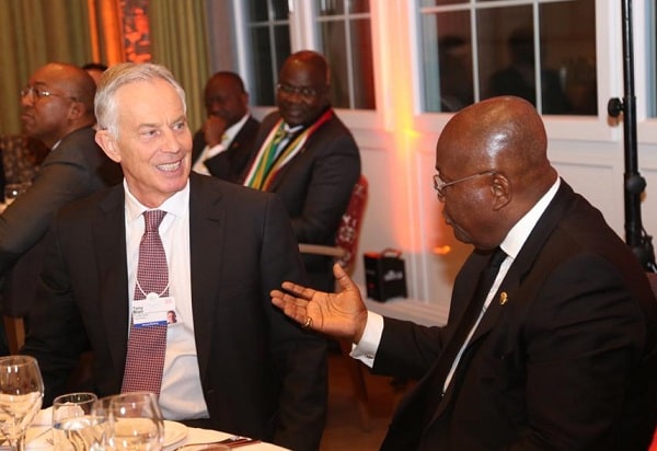 President Akufo-Addo in a chat with Mr Tony Blair (left)